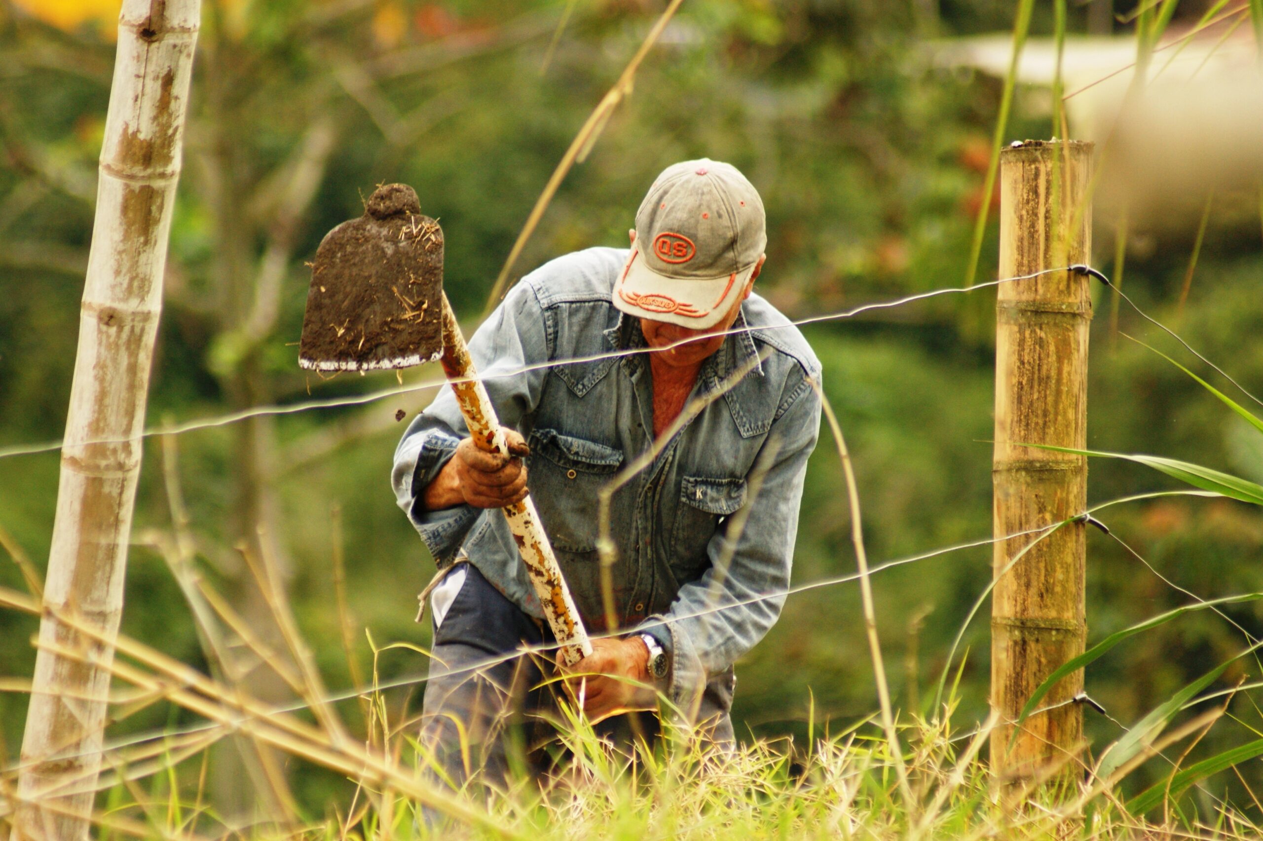 Farmer working in a rural field in Colombia